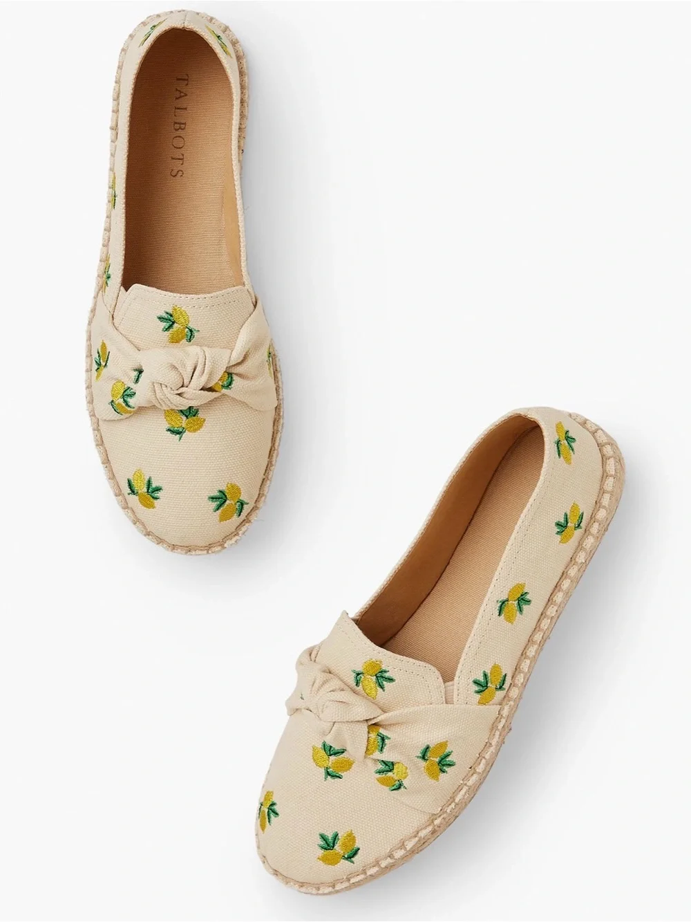 New Talbots Izzy Lemon Knotted Canvas Espadrille Embroidered Woman’s 8